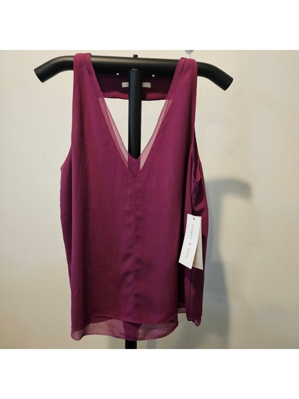 Cooper & Ella NWT Women's Twilight Magenta Chiffon Double V-Neck Tank Blouse, S